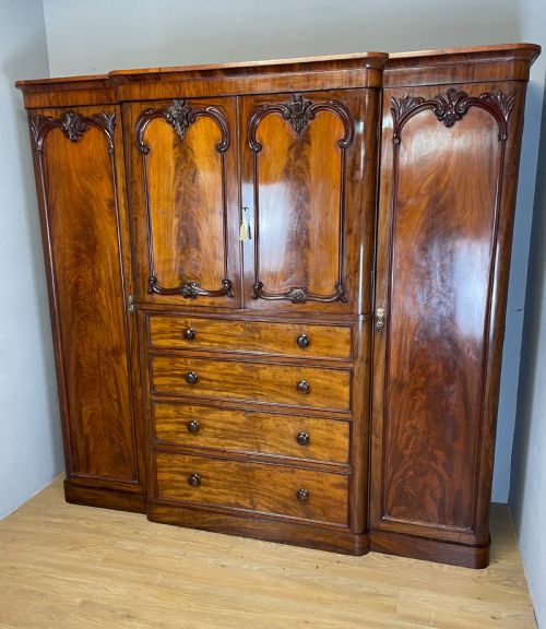 
C19th Flame Mahogany Breakfront Country House Wardrobe