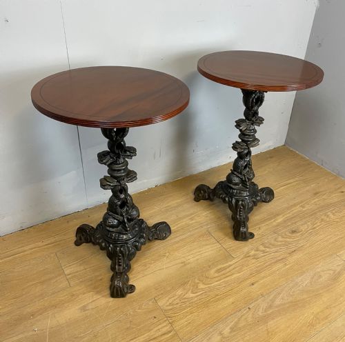 C19th Pair of Cast Iron Tables with Mahogany to Tops