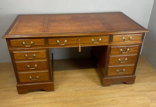 Edwardian Twin Pedestal Mahogany Desk with Inset Leather Top