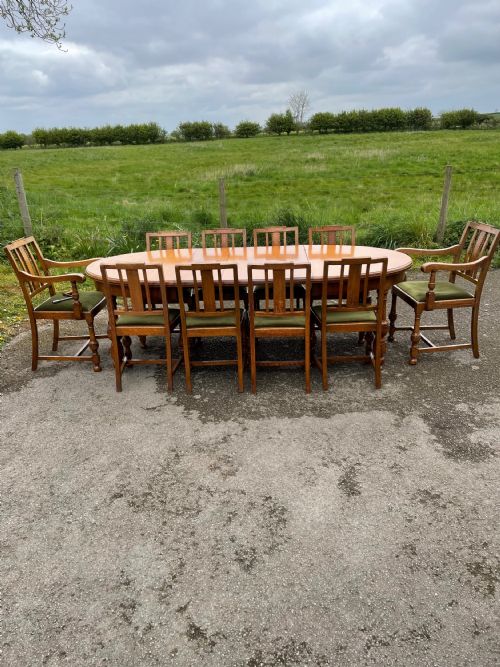 fig 1. Arts and crafts Golden oak set of 10 dining chairs