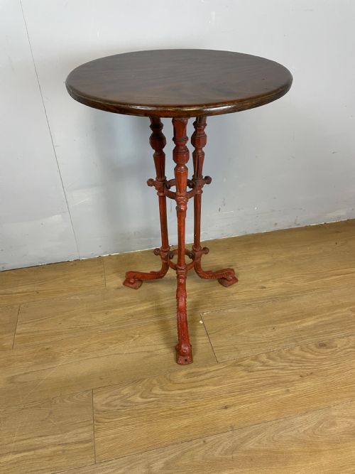 C19th Cast Iron Table with Original Mahogany Top