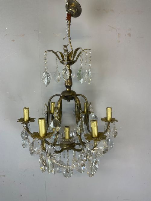 French 6 Branch Cut Glass Chandelier