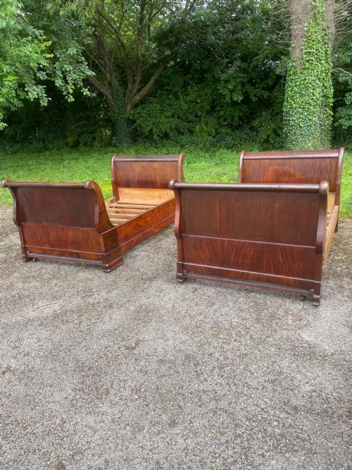 Pair of C19th French Mahogany Bateau Lit Beds
