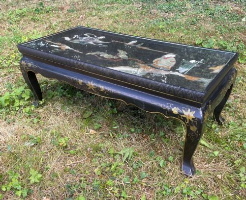 Black Lacquer Chinoiserie Coffee Table Circa 1930
