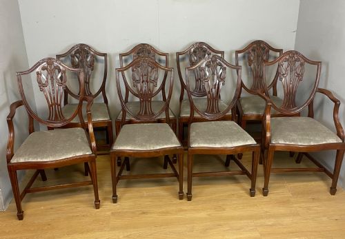 Set of 8 Georgian Revival Mahogany Shield Back Dining Chairs Circa 1920