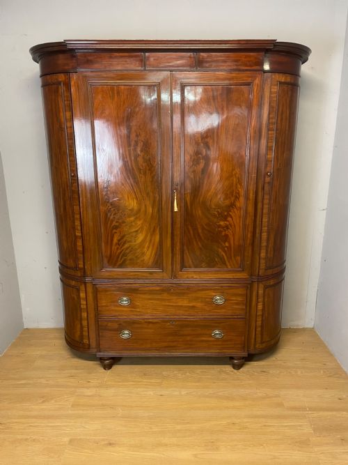 C19th Country House Flame Mahogany Bow Fronted and Breakfront Wardrobe