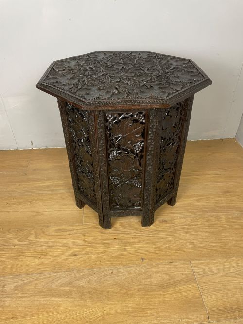 Carved Anglo Indian Folding Octagonal Table