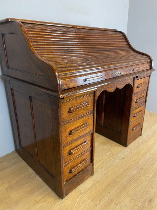 EDWARDIAN SOLID OAK ROLL TOP DESK - ADDITIONAL PHOTO 1