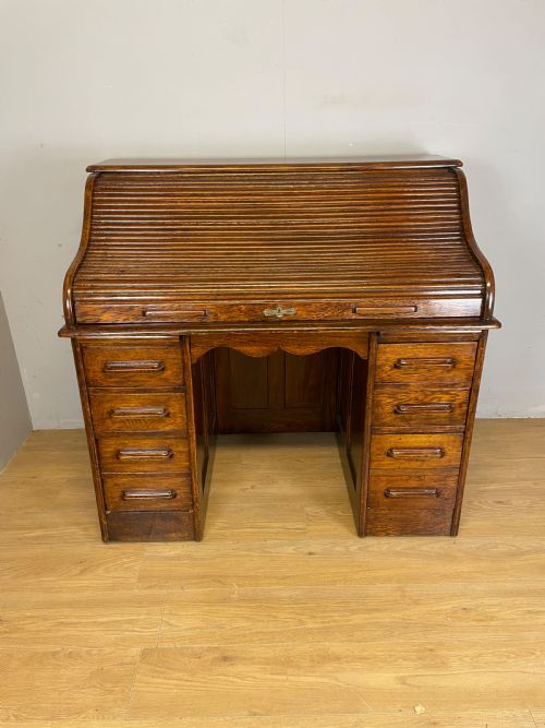 EDWARDIAN SOLID OAK ROLL TOP DESK - ADDITIONAL PHOTO 2