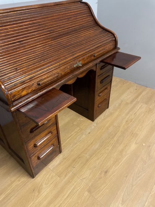 EDWARDIAN SOLID OAK ROLL TOP DESK - ADDITIONAL PHOTO 13