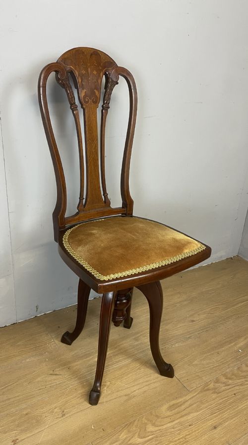 Edwardian Inlaid Mahogany Musicians Chair by Gane of Cardiff