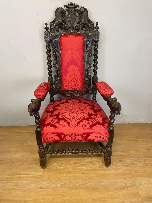 C19th Jacobean Style Carved Oak Armchair