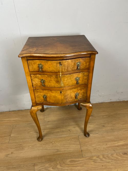 Burr Walnut Serpentine Fronted Three Height Chest of Drawers