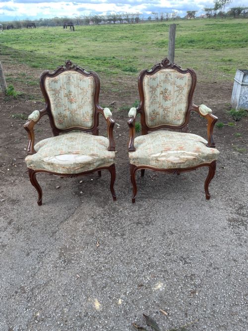 Pair of French Louis XV Style Fauteuils Chairs in Worn Country House Condition