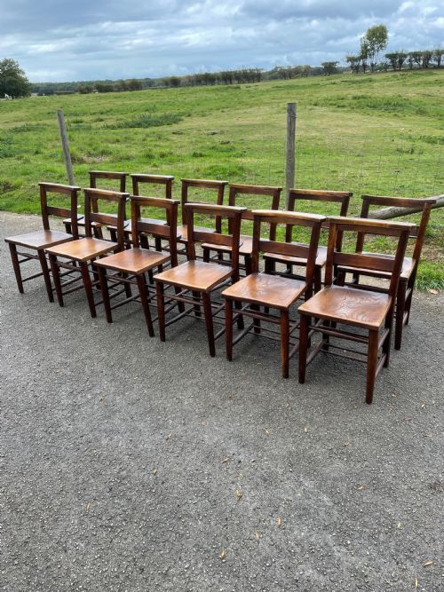 Set of 12 Victorian Elm Seated Chapel Chairs
