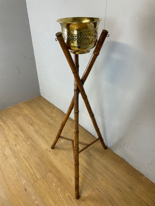 Nineteenth Century Bamboo Tripod Stand and Jardiniere