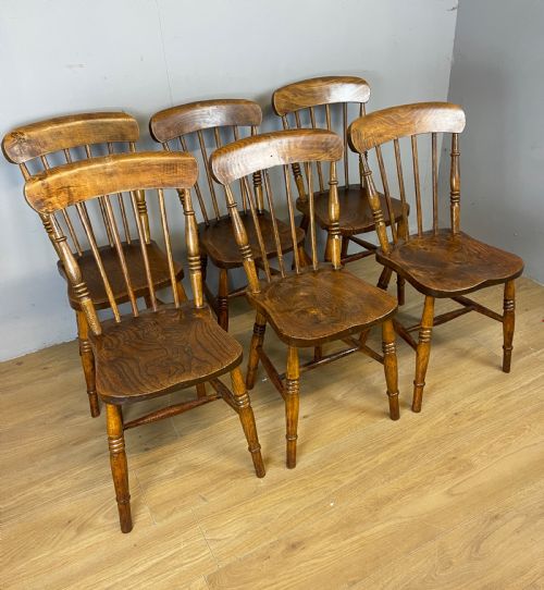C19th Set of Six Elm Seated Country Chairs