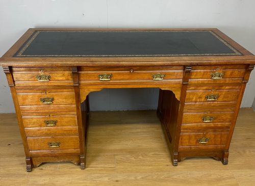 C19th Walnut Desk with Tooled  Inset Leather Top