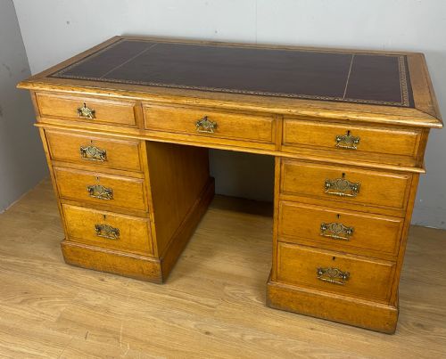 C19th Antique Golden Oak Twin Pedestal Desk