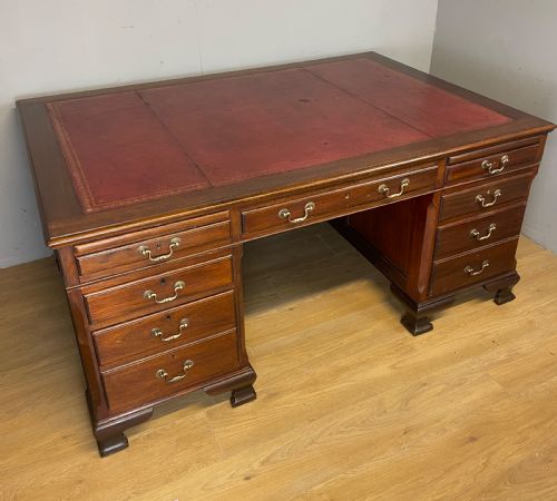 Edwardian Twin Pedestal Mahogany Desk by Cooke’s of London