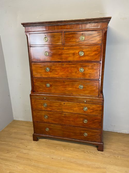 Georgian Mahogany Chest on Chest with Dressing Slide