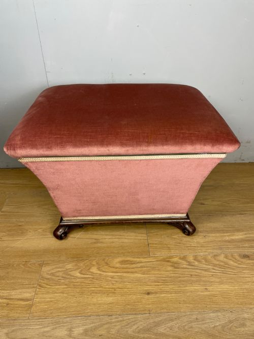 Antique Victorian  Sarcophagus Shaped Ottoman on Carved Feet C1870