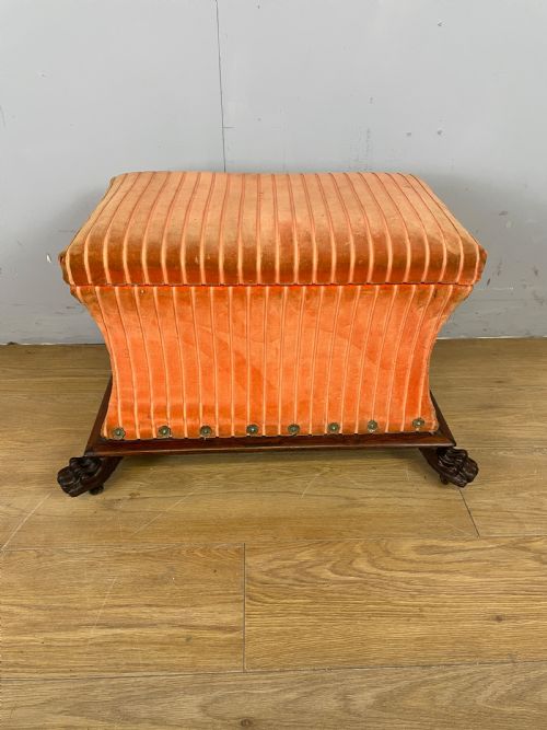 Late Regency Sarcophagus Shaped Ottoman on Carved Feet