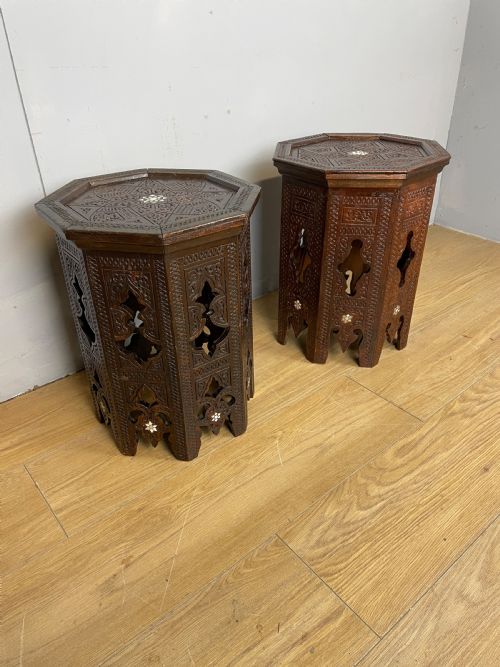 C19th Near Pair of Carved Anglo  Indian  Octagonal Tables