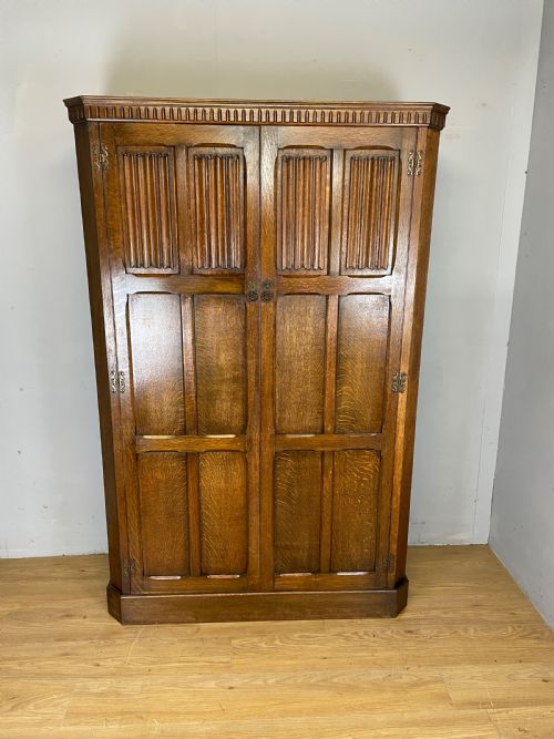Early C20th Linen Fold Oak Hall Cupboard