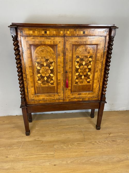 C19th Two Door Parquetry Cupboard on Stand