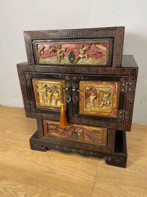 Chinese Gilt and Black Lacquered Cabinet  Circa 1910