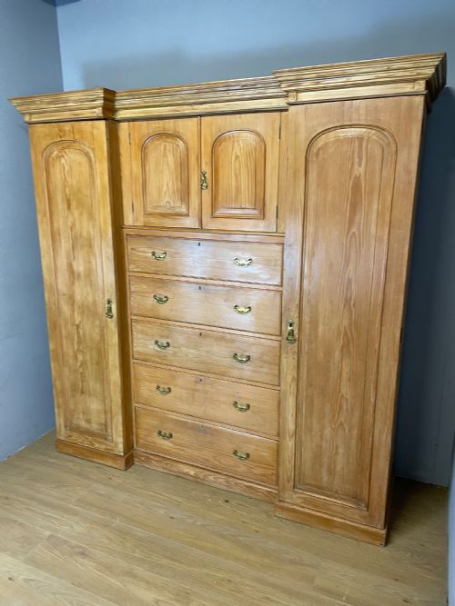 C19th Large Pine Breakfront Wardrobe
