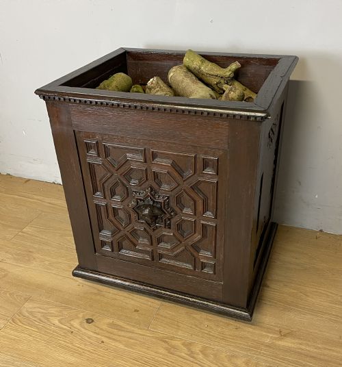 C19th Solid Oak Carved Log Bin in Jacobean Style