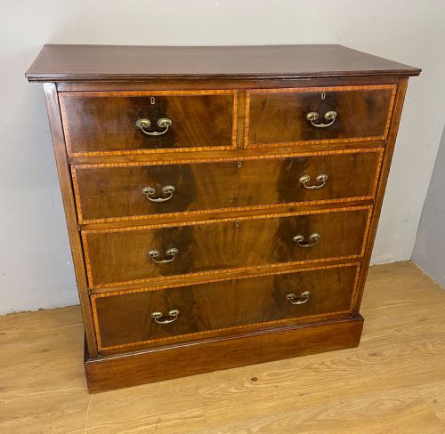 Edwardian Flame Mahogany Inlaid Chest of Drawers