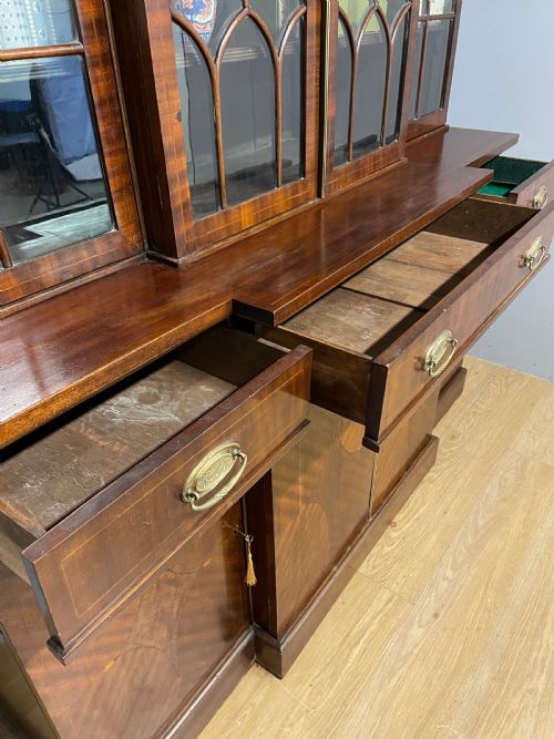 EDWARDIAN INLAID MAHOGANY FOUR DOOR BREAKFRONT LIBRARY BOOKCASE - ADDITIONAL PHOTO 5
