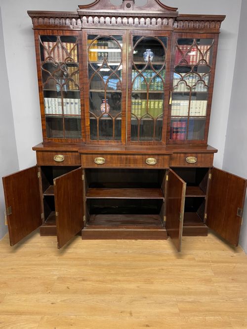 EDWARDIAN INLAID MAHOGANY FOUR DOOR BREAKFRONT LIBRARY BOOKCASE - ADDITIONAL PHOTO 6