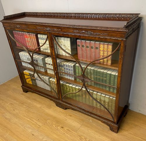Edwardian Carved Georgian Style Mahogany Freestanding Glazed Bookcase