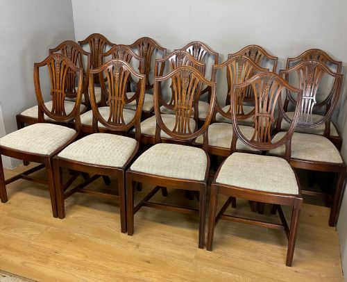 Edwardian Set 14 Mahogany Hepplewhite Style Dining Chairs with Provenance