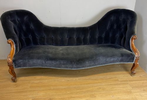 C19th Walnut Framed Deep Buttoned Sofa