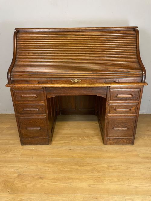 Edwardian Oak Roll Top Desk