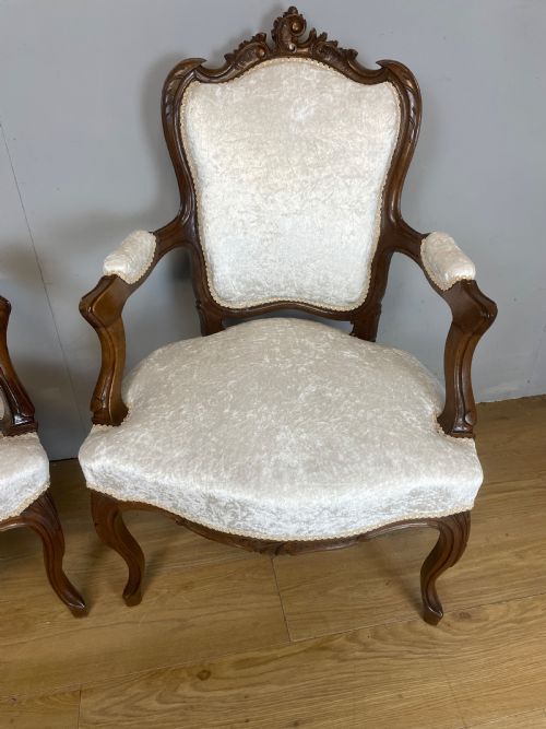 PAIR OF FRENCH CARVED WALNUT OPEN ARMCHAIRS C1910 - ADDITIONAL PHOTO 1