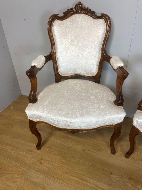 PAIR OF FRENCH CARVED WALNUT OPEN ARMCHAIRS C1910 - ADDITIONAL PHOTO 3