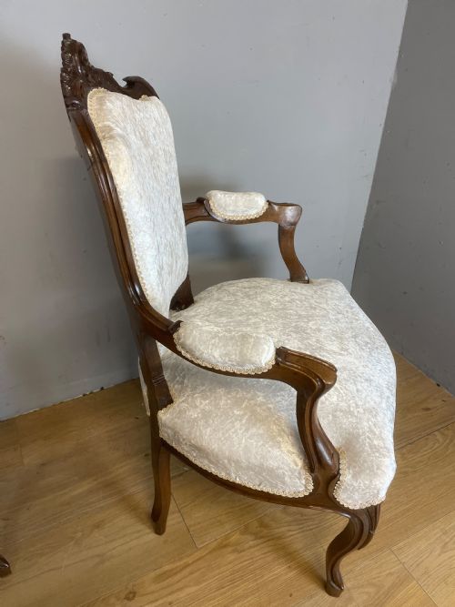 PAIR OF FRENCH CARVED WALNUT OPEN ARMCHAIRS C1910 - ADDITIONAL PHOTO 7