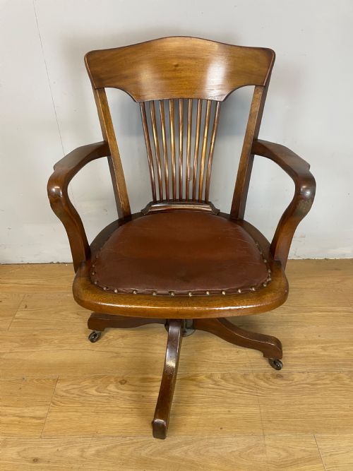 Edwardian Mahogany Revolving Desk Chair with Leather Seat