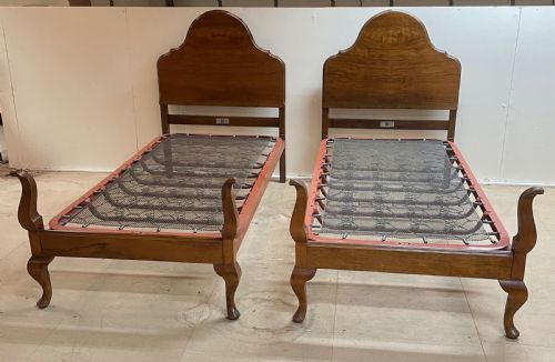 Early C20th Pair of Walnut Single Beds by Staples and Co