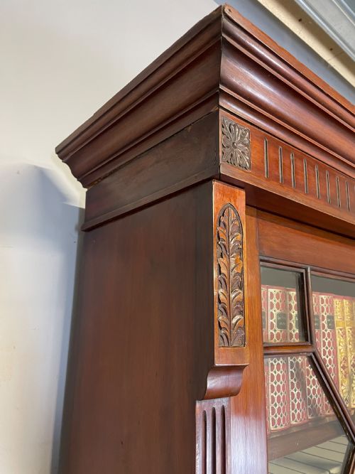 LATE C19TH SOLID WALNUT ARTS AND CRAFTS BOOKCASE OVER CUPBOARD - ADDITIONAL PHOTO 13