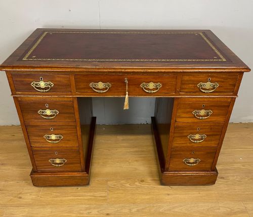 C19th Walnut Three Part Desk with Tooled  Leather  Top