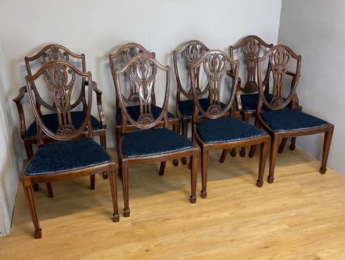 Set of Eight Mahogany Shield Back Hepplewhite Style Dining Chairs Circa 1900
