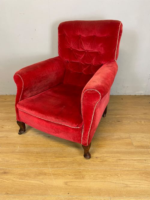 Victorian Red Velvet Armchair Circa 1890