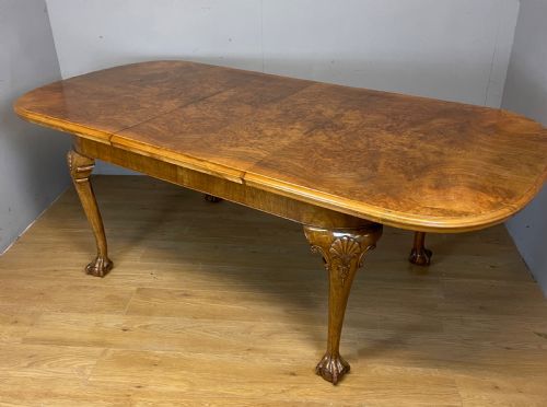 Burr Walnut Extending Queen Anne Style Six Seater Dining Table